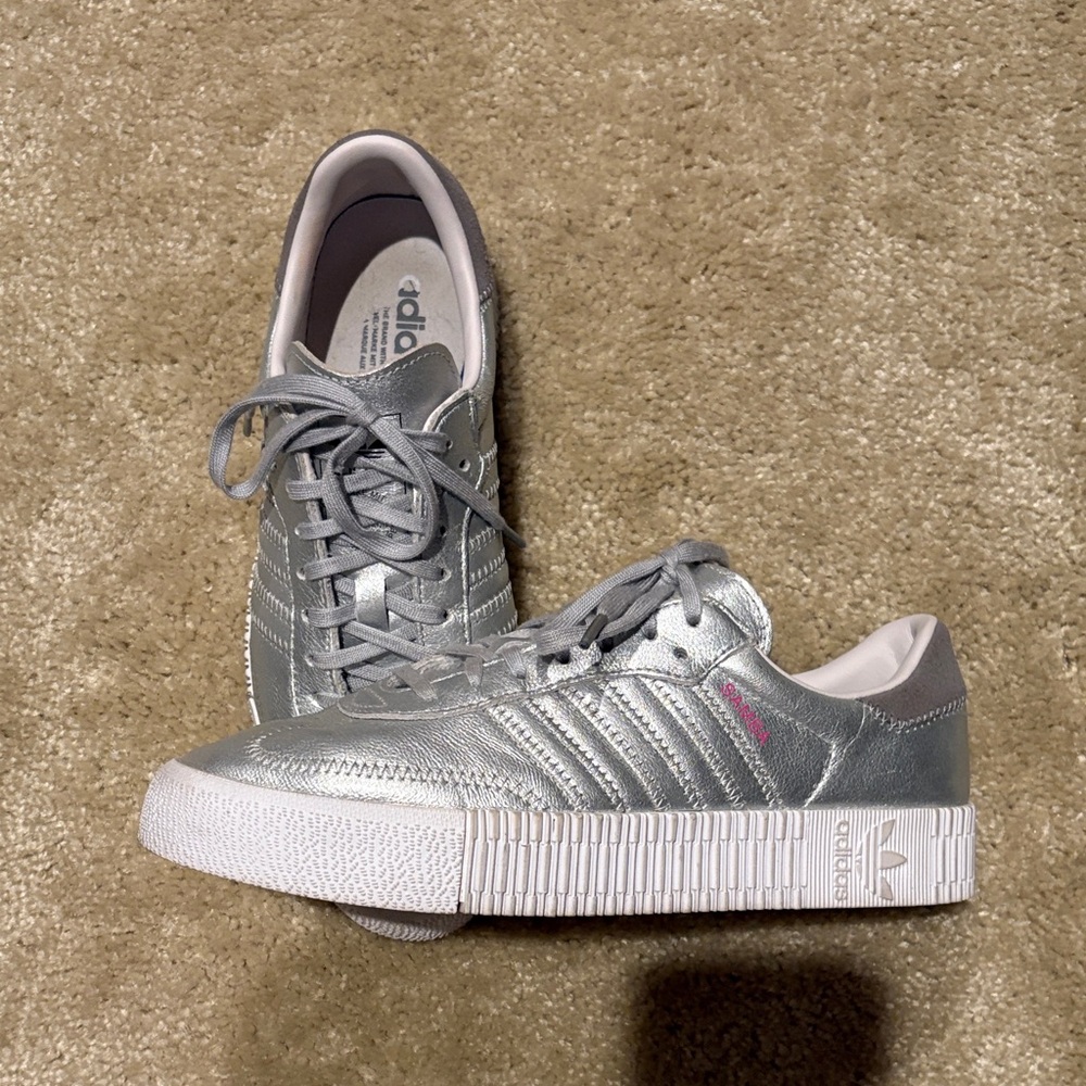 Adidas Women's Metallic Silver Sambas. Size 8.5.
